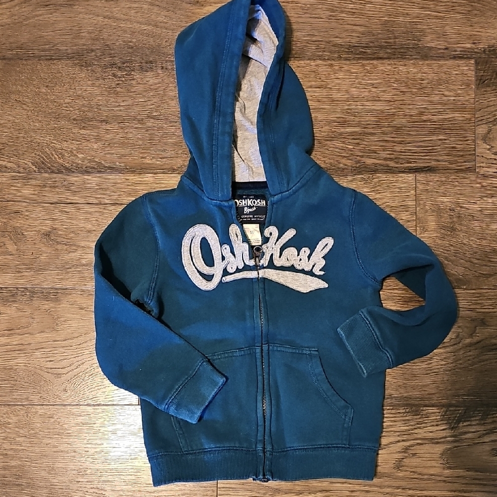 OshKosh B'gosh Teal Blue Zip-Up Hoodie Toddler 5t Boy Girl Jacket Outerwear